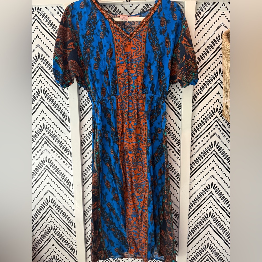 Flying Tomato Vibrant Blue and Orange Midi Dress